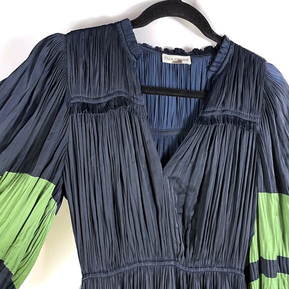 Ulla Johnson Alia Navy Blue Mini Dress Green Orange Stripe Long Sleeve Sz‎ 0 - Picture 6 of 13